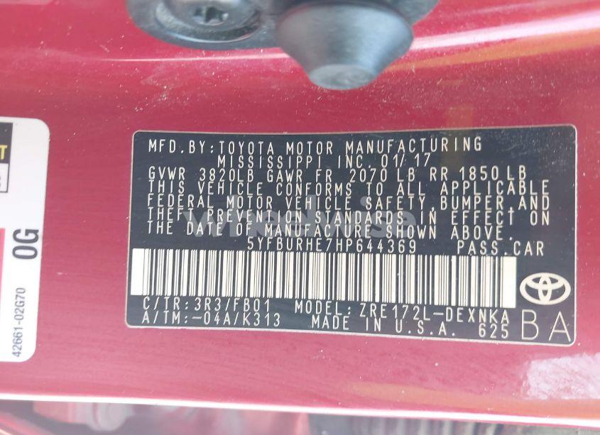 Photo 9 of 2017 Toyota Corolla LE (VIN 5YFBURHE7HP644369)