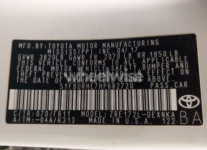 Photo 9 of 2017 Toyota Corolla LE (VIN 5YFBURHE7HP682720)