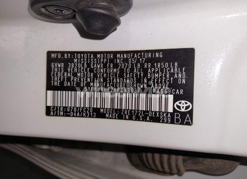 Photo 9 of 2017 Toyota Corolla SE (VIN 5YFBURHE7HP693037)