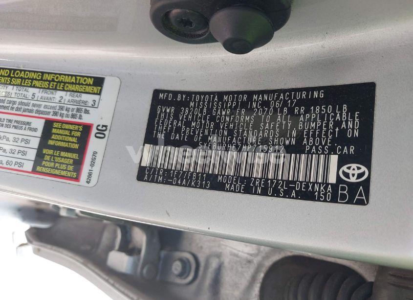 Photo 9 of 2017 Toyota Corolla LE (VIN 5YFBURHE7HP715912)