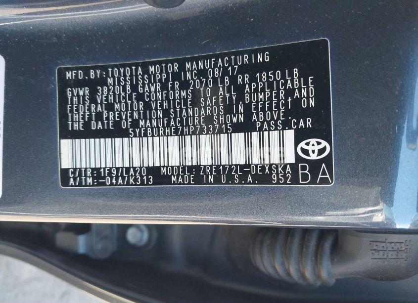 Photo 9 of 2017 Toyota Corolla XSE (VIN 5YFBURHE7HP733715)