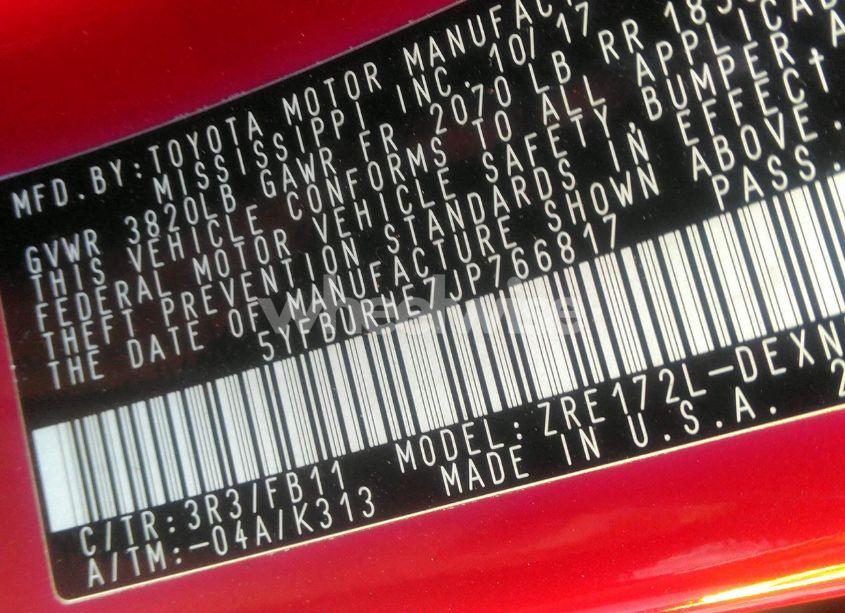 Photo 9 of 2018 Toyota Corolla LE (VIN 5YFBURHE7JP766817)