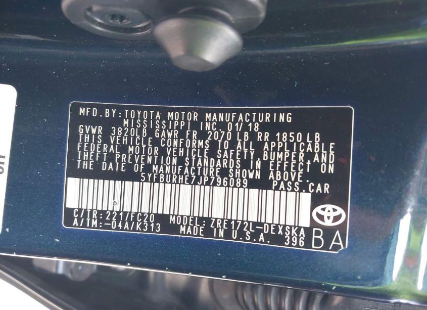 Photo 9 of 2018 Toyota Corolla SE (VIN 5YFBURHE7JP796089)