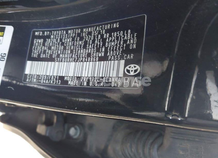 Photo 9 of 2018 Toyota Corolla LE (VIN 5YFBURHE7JP848868)