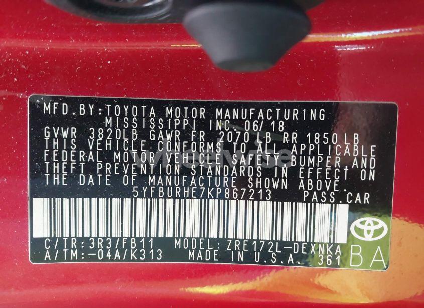 Photo 9 of 2019 Toyota Corolla LE (VIN 5YFBURHE7KP867213)