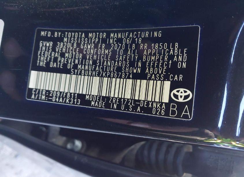 Photo 9 of 2019 Toyota Corolla LE (VIN 5YFBURHE7KP867874)