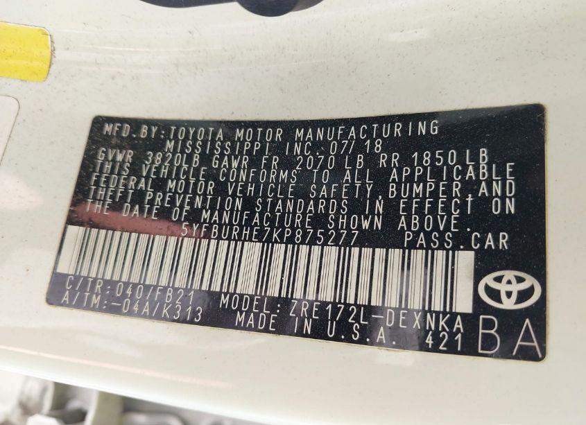 Photo 9 of 2019 Toyota Corolla LE (VIN 5YFBURHE7KP875277)