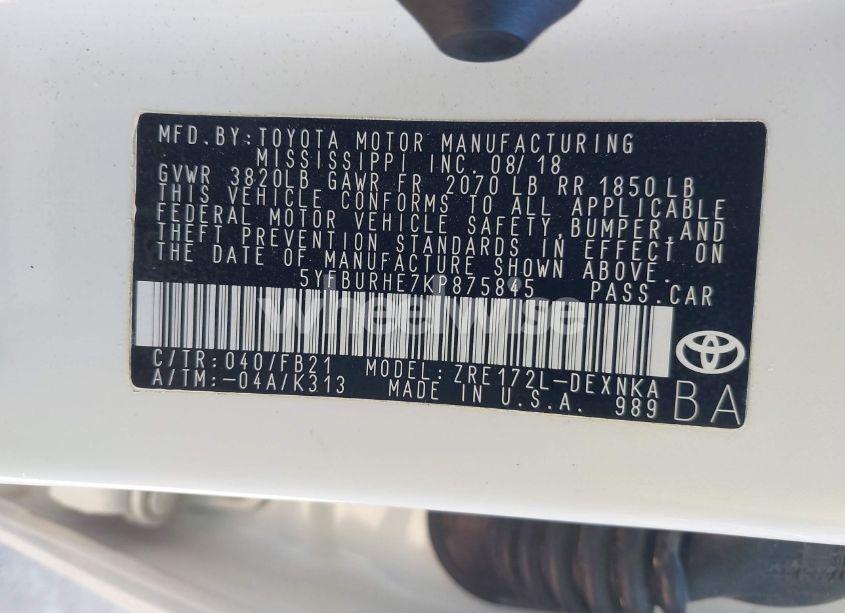 Photo 9 of 2019 Toyota Corolla LE (VIN 5YFBURHE7KP875845)