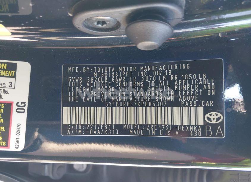 Photo 9 of 2019 Toyota Corolla LE (VIN 5YFBURHE7KP885307)