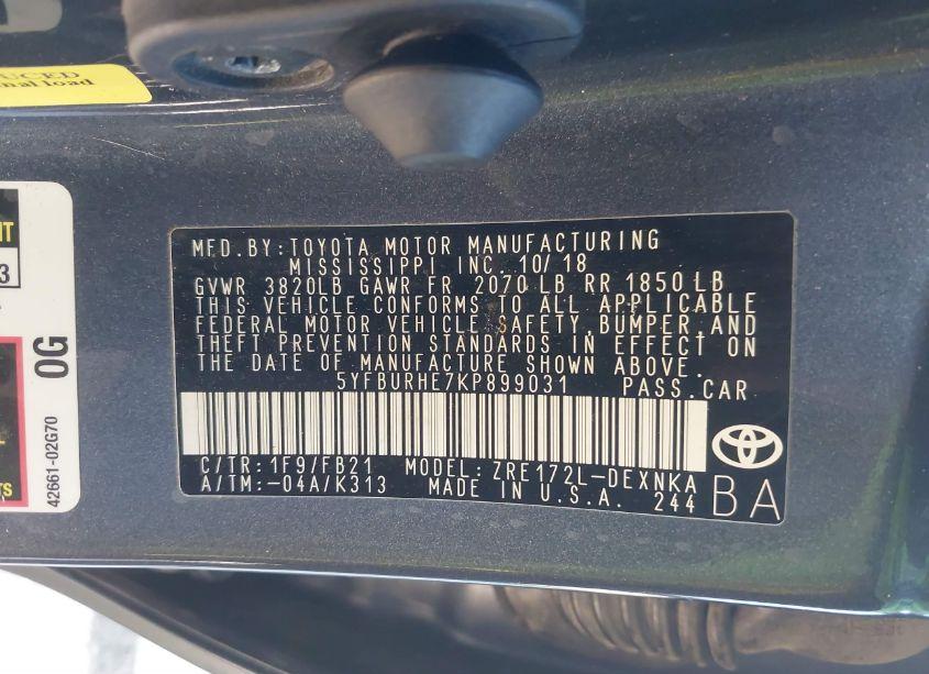 Photo 9 of 2019 Toyota Corolla LE (VIN 5YFBURHE7KP899031)