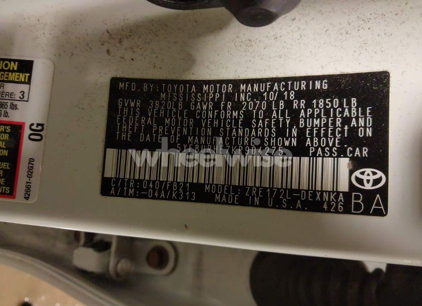 Photo 9 of 2019 Toyota Corolla LE (VIN 5YFBURHE7KP904275)