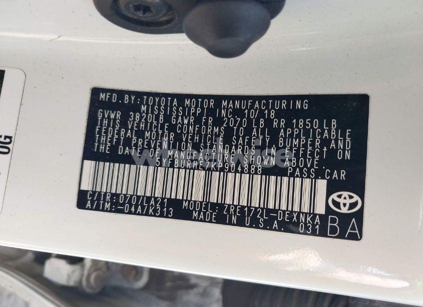 Photo 9 of 2019 Toyota Corolla XLE (VIN 5YFBURHE7KP904888)