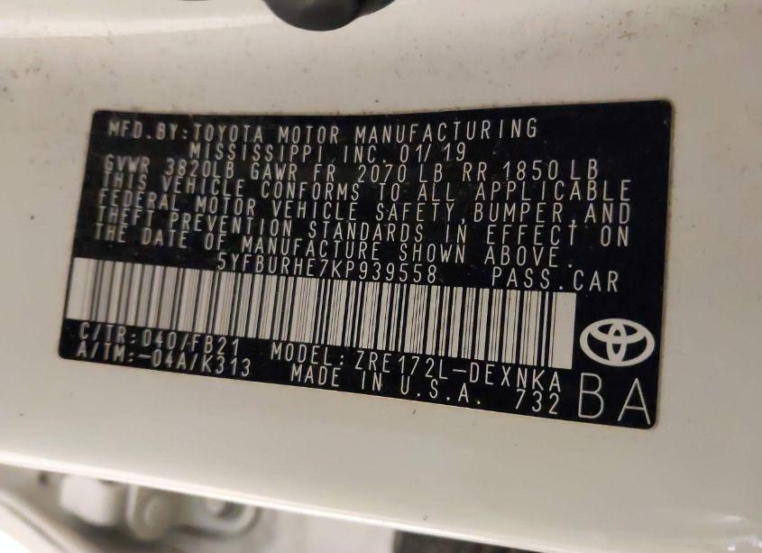 Photo 9 of 2019 Toyota Corolla LE (VIN 5YFBURHE7KP939558)