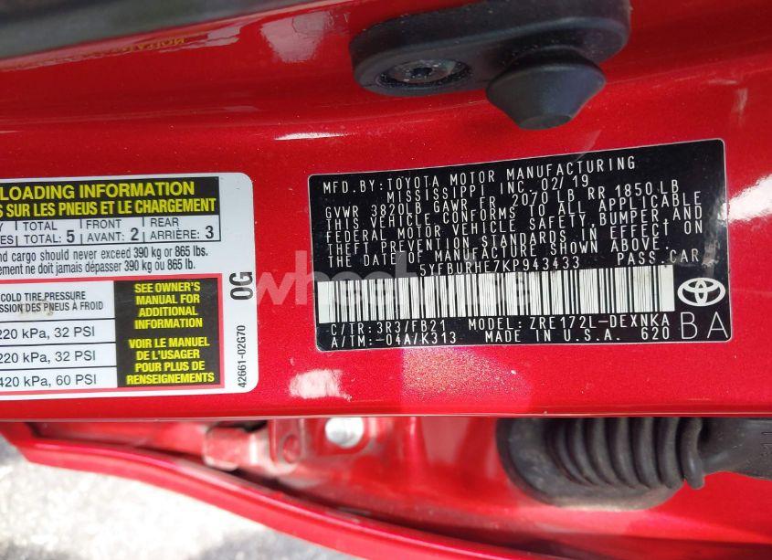 Photo 9 of 2019 Toyota Corolla LE (VIN 5YFBURHE7KP943433)