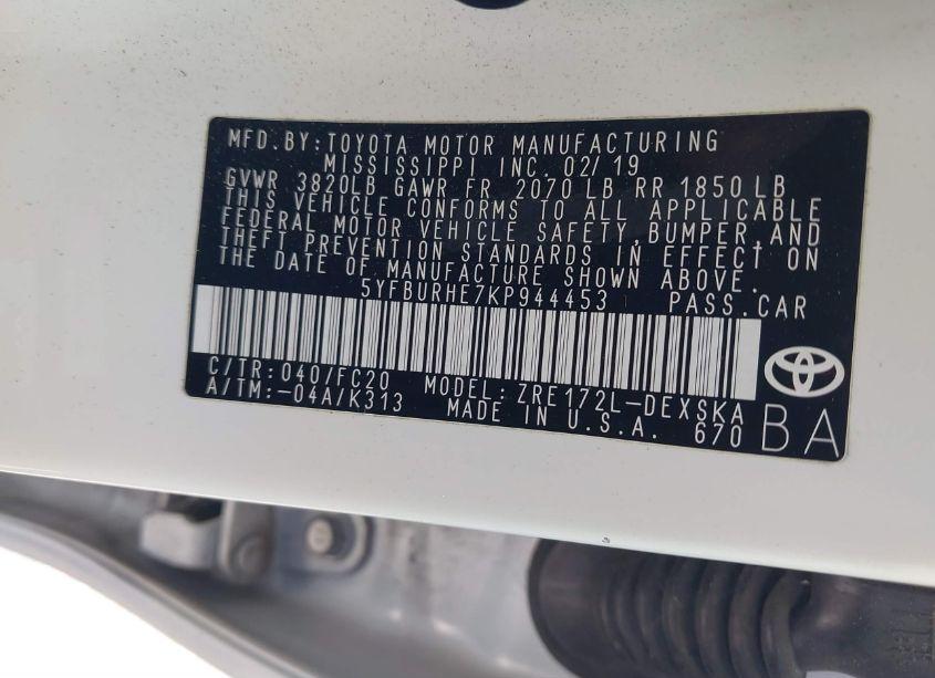 Photo 9 of 2019 Toyota Corolla SE (VIN 5YFBURHE7KP944453)