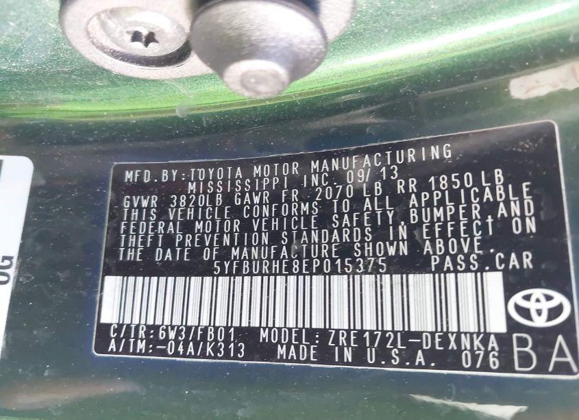 Photo 9 of 2014 Toyota Corolla LE PLUS (VIN 5YFBURHE8EP015375)