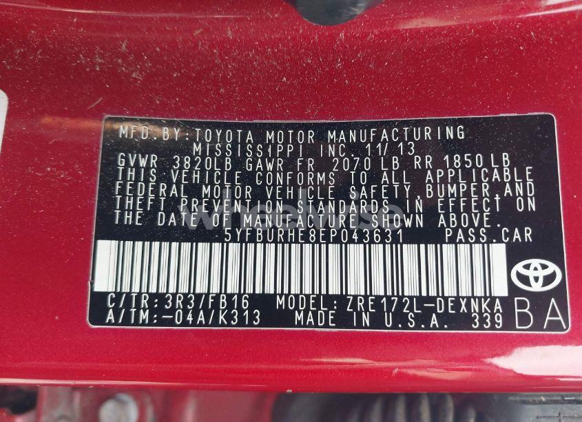 Photo 9 of 2014 Toyota Corolla LE PLUS (VIN 5YFBURHE8EP043631)