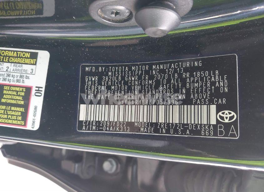 Photo 9 of 2014 Toyota Corolla S PLUS (VIN 5YFBURHE8EP057996)