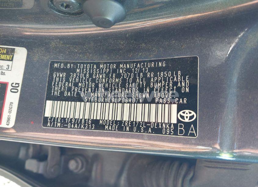 Photo 9 of 2014 Toyota Corolla LE (VIN 5YFBURHE8EP064074)