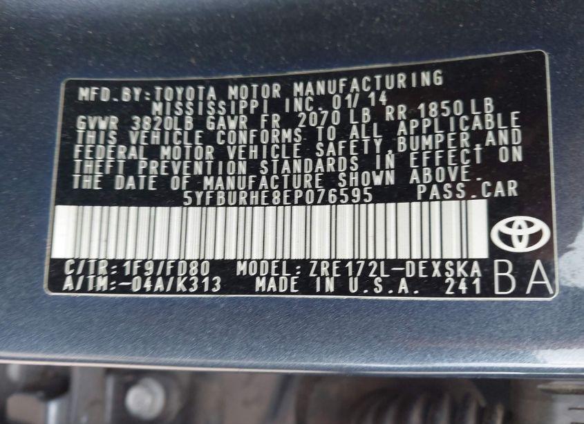 Photo 9 of 2014 Toyota Corolla S (VIN 5YFBURHE8EP076595)