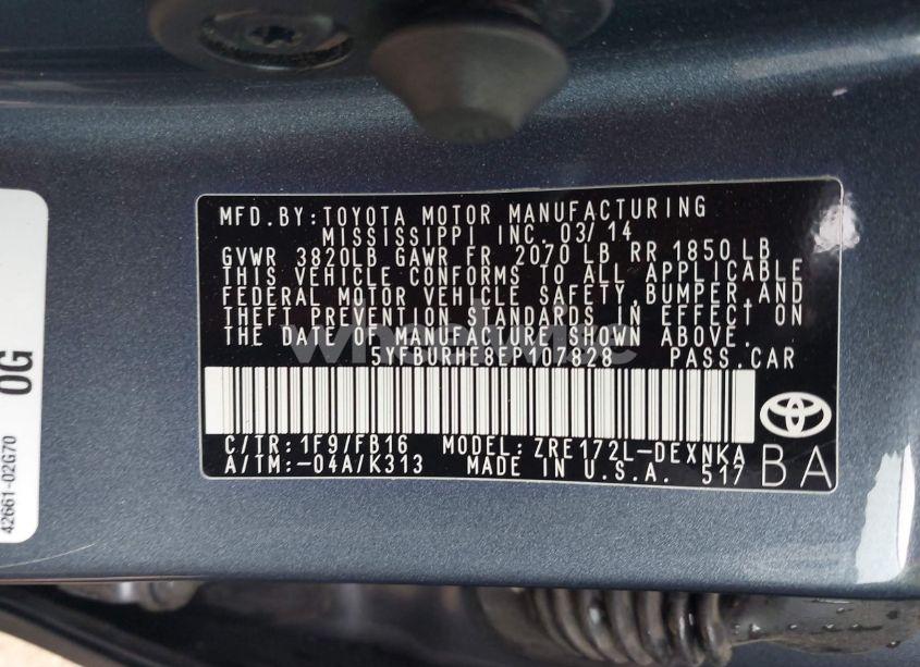 Photo 9 of 2014 Toyota Corolla LE PLUS (VIN 5YFBURHE8EP107828)