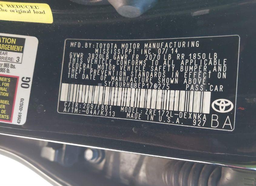 Photo 9 of 2014 Toyota Corolla LE (VIN 5YFBURHE8EP176275)