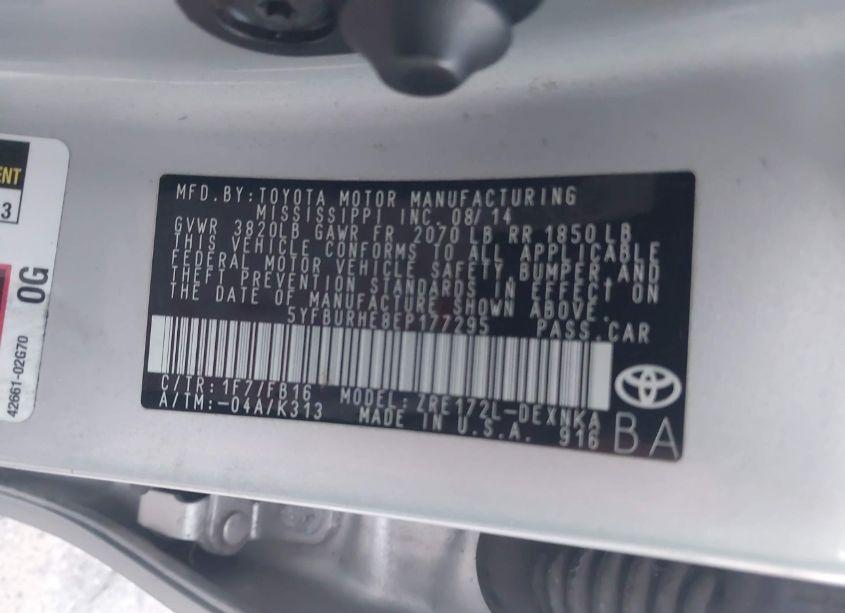 Photo 9 of 2014 Toyota Corolla LE PLUS (VIN 5YFBURHE8EP177295)