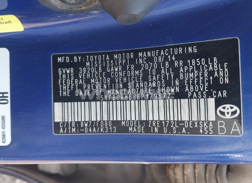 Photo 9 of 2015 Toyota Corolla S PLUS (VIN 5YFBURHE8FP179677)