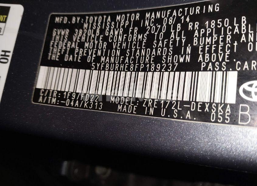 Photo 9 of 2015 Toyota Corolla S PLUS (VIN 5YFBURHE8FP189237)