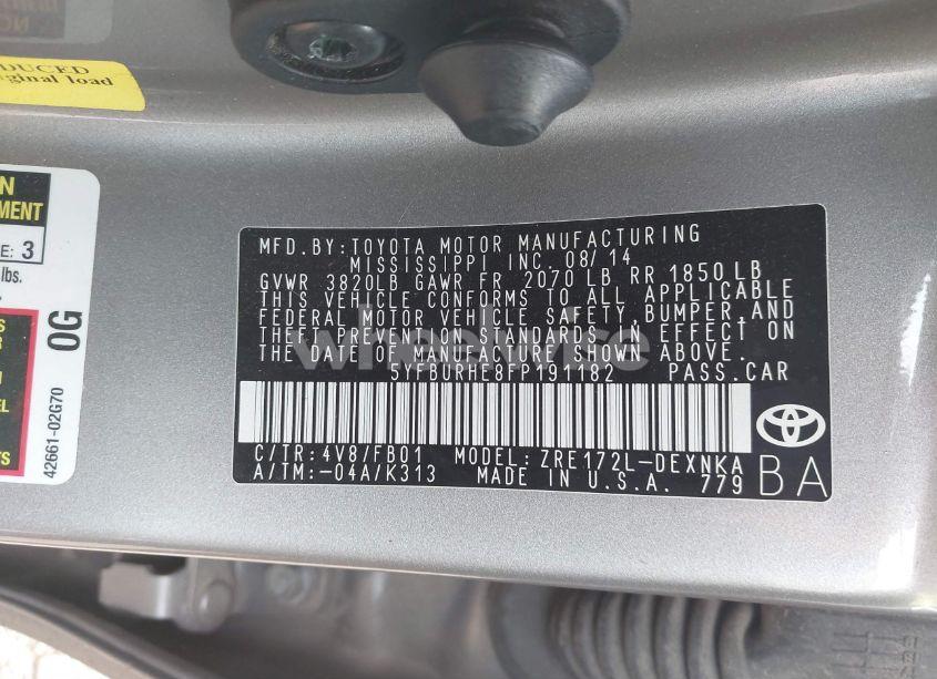 Photo 9 of 2015 Toyota Corolla LE (VIN 5YFBURHE8FP191182)