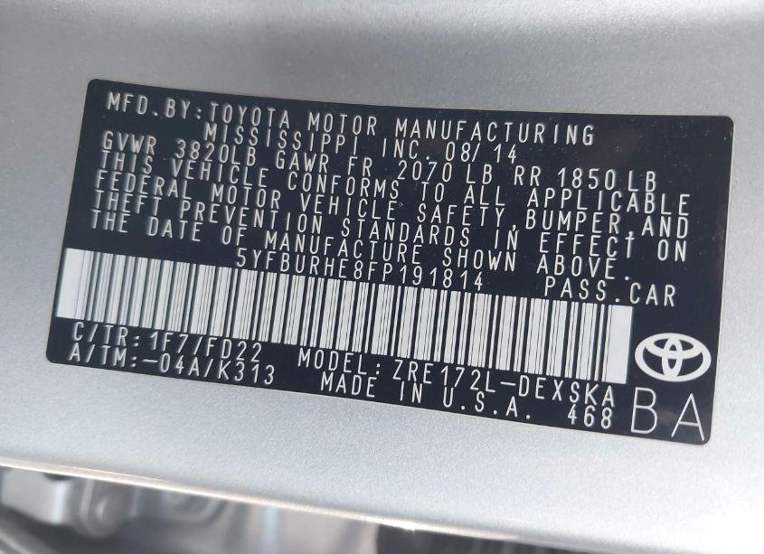 Photo 9 of 2015 Toyota Corolla S PLUS (VIN 5YFBURHE8FP191814)