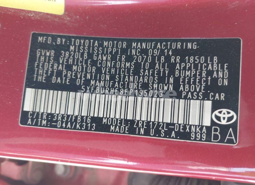 Photo 9 of 2015 Toyota Corolla LE PLUS (VIN 5YFBURHE8FP195023)