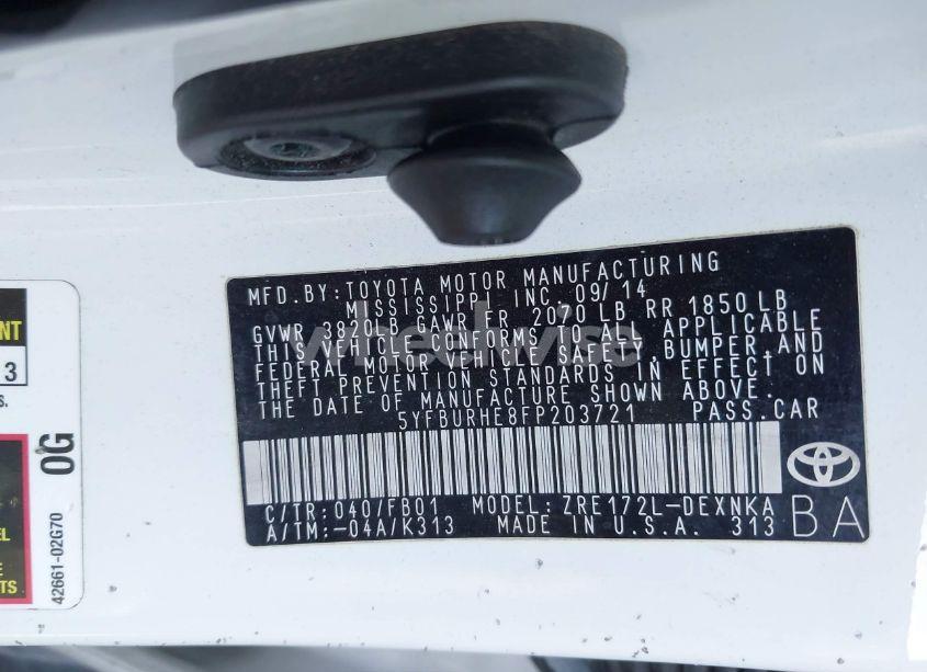 Photo 9 of 2015 Toyota Corolla LE (VIN 5YFBURHE8FP203721)