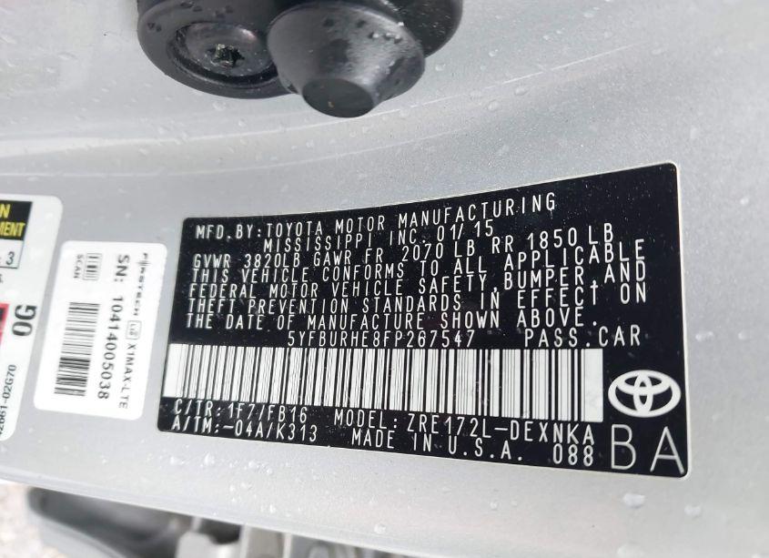 Photo 9 of 2015 Toyota Corolla LE (VIN 5YFBURHE8FP267547)