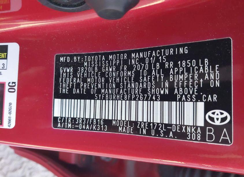 Photo 9 of 2015 Toyota Corolla LE (VIN 5YFBURHE8FP267743)