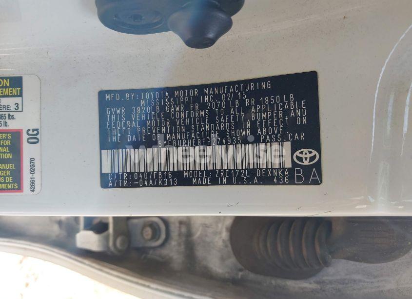 Photo 9 of 2015 Toyota Corolla LE (VIN 5YFBURHE8FP274935)