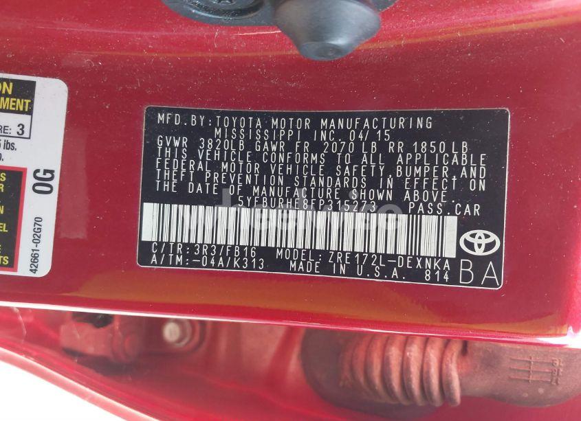 Photo 9 of 2015 Toyota Corolla LE (VIN 5YFBURHE8FP315273)