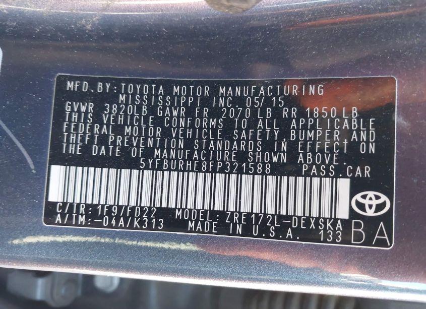 Photo 9 of 2015 Toyota Corolla S PLUS (VIN 5YFBURHE8FP321588)