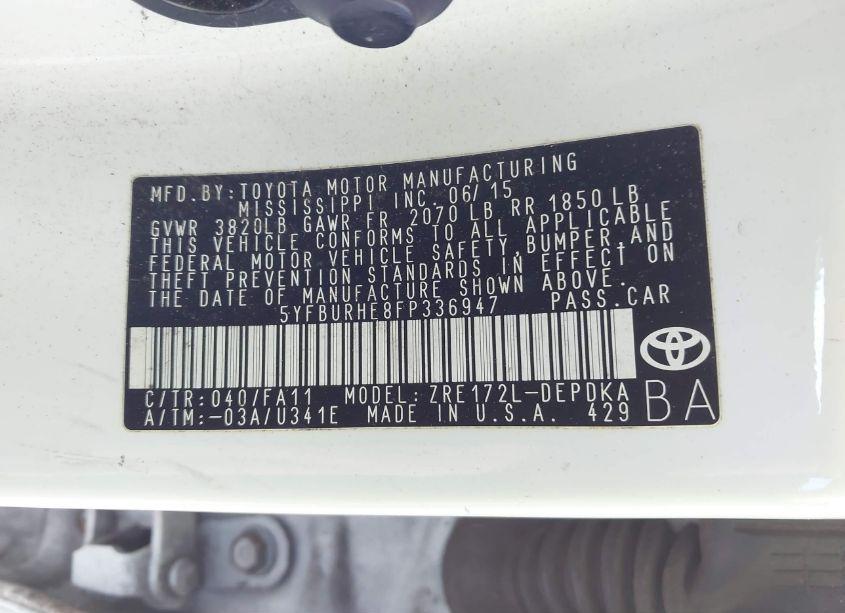 Photo 9 of 2015 Toyota Corolla L (VIN 5YFBURHE8FP336947)