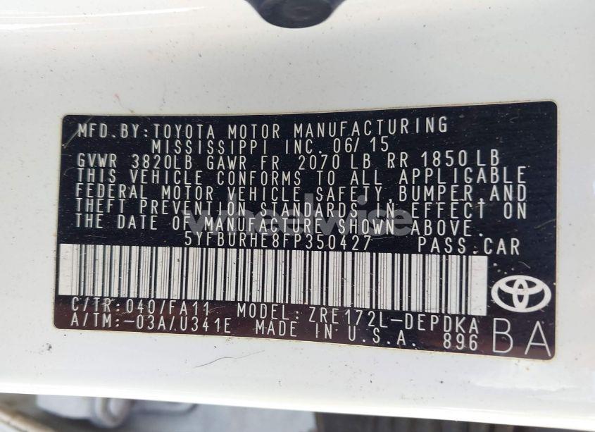 Photo 9 of 2015 Toyota Corolla L (VIN 5YFBURHE8FP350427)