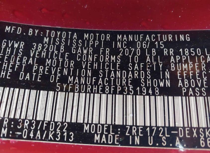 Photo 9 of 2015 Toyota Corolla S (VIN 5YFBURHE8FP351948)