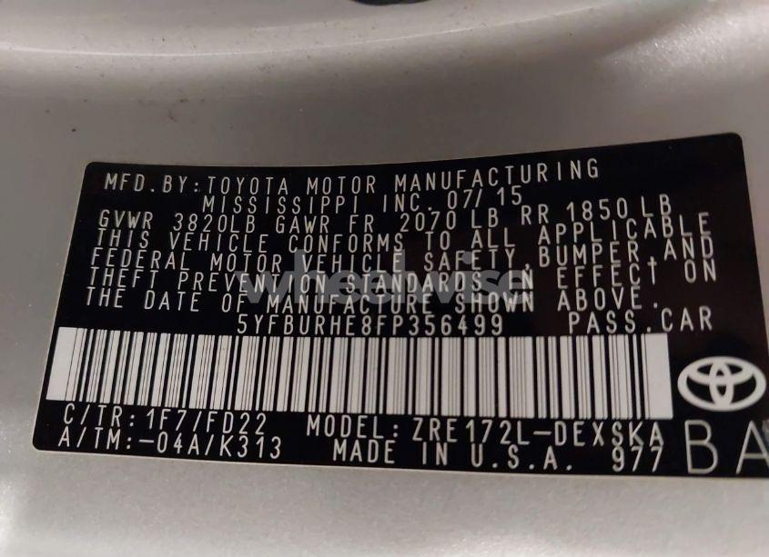 Photo 9 of 2015 Toyota Corolla S PLUS (VIN 5YFBURHE8FP356499)