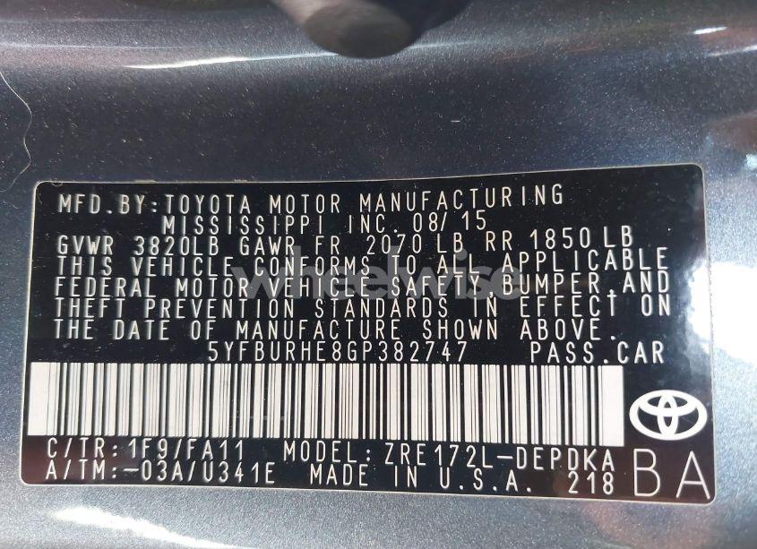 Photo 9 of 2016 Toyota Corolla L (VIN 5YFBURHE8GP382747)