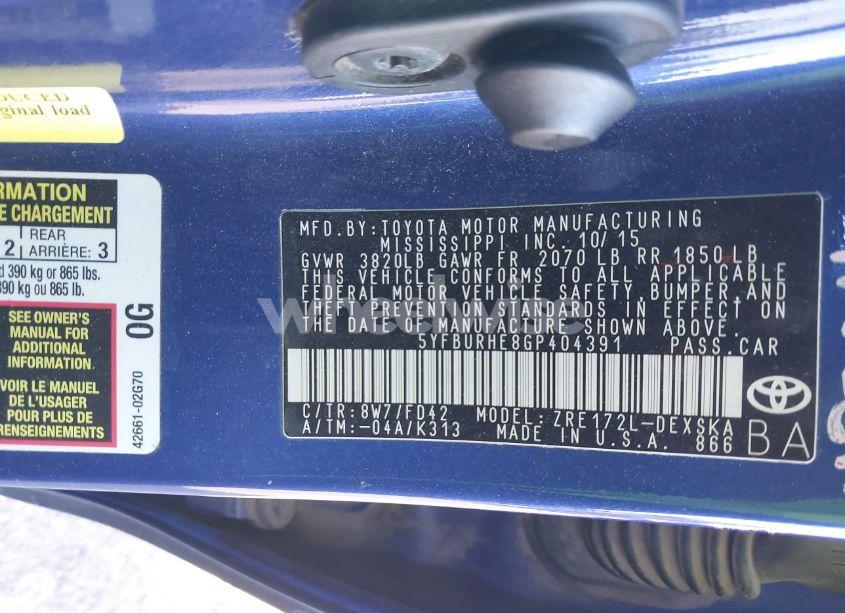 Photo 9 of 2016 Toyota Corolla S (VIN 5YFBURHE8GP404391)