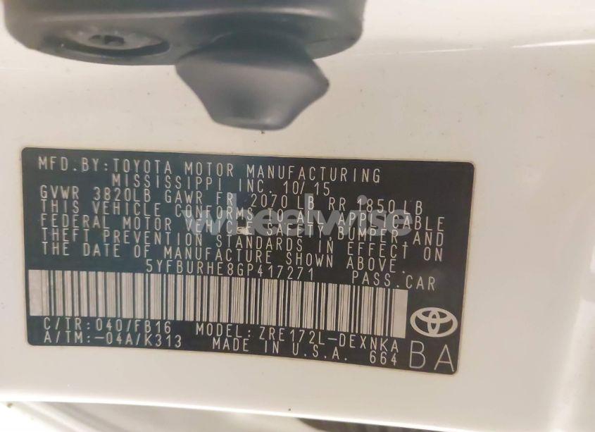 Photo 9 of 2016 Toyota Corolla LE (VIN 5YFBURHE8GP417271)