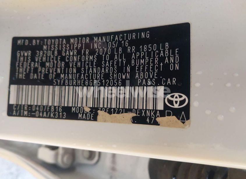 Photo 9 of 2016 Toyota Corolla LE (VIN 5YFBURHE8GP512056)