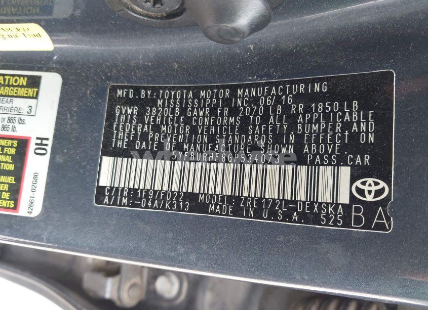 Photo 9 of 2016 Toyota Corolla S PLUS (VIN 5YFBURHE8GP534073)