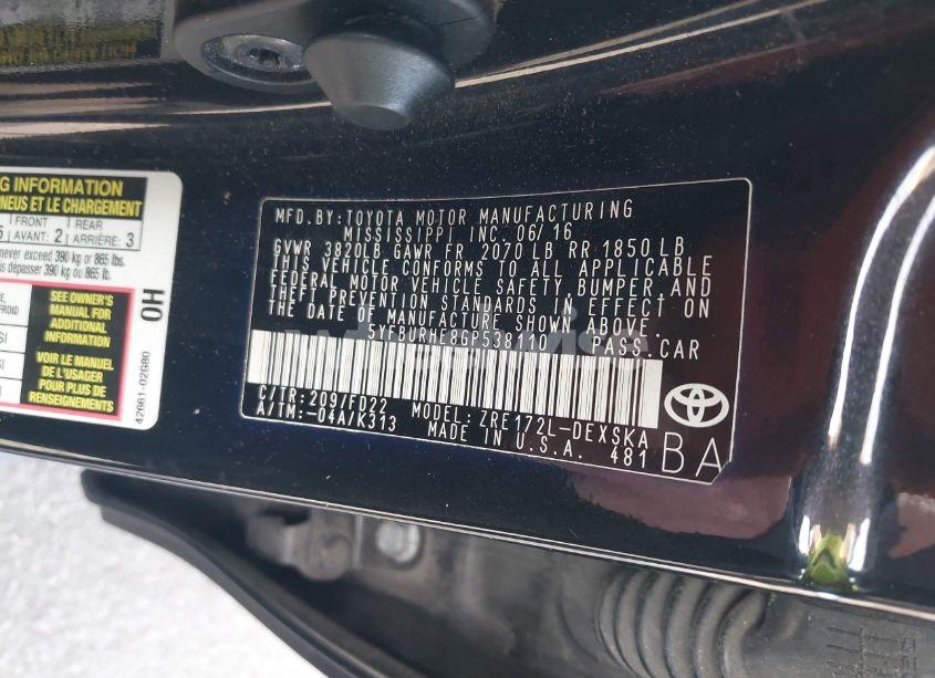 Photo 9 of 2016 Toyota Corolla S PLUS (VIN 5YFBURHE8GP538110)