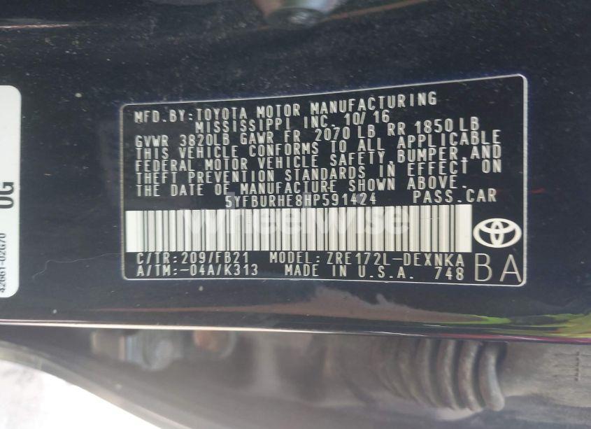 Photo 9 of 2017 Toyota Corolla LE (VIN 5YFBURHE8HP591424)