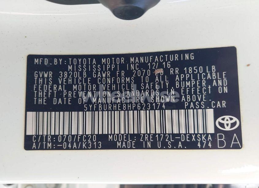 Photo 9 of 2017 Toyota Corolla SE (VIN 5YFBURHE8HP623174)